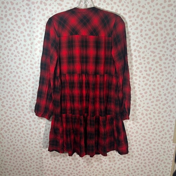 Knox Rose Small Red Black Boho Dress Tunic Buffalo Plaid Festive Christmas Cabin - Picture 5 of 10
